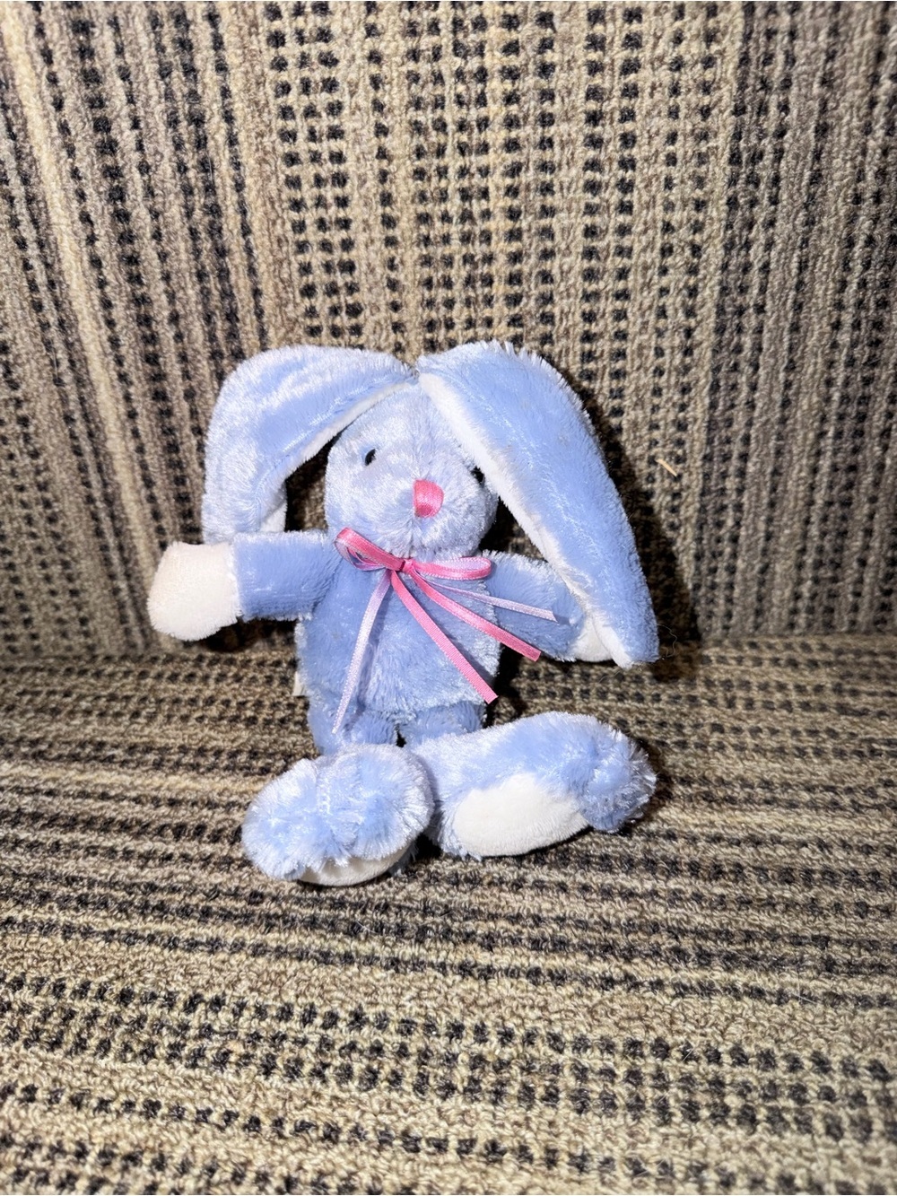Blue Plush Bunny with Pink Bow 3”